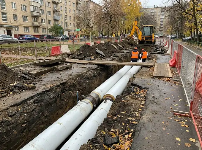 Перекладка теплотрассы во дворе